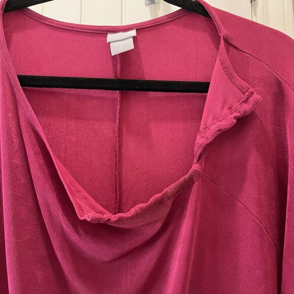 Chicos Size 2 Travelers Pink Wine Asymmetrical V Neckline 3/4 Sleeves Top 12/14 - Picture 2 of 9